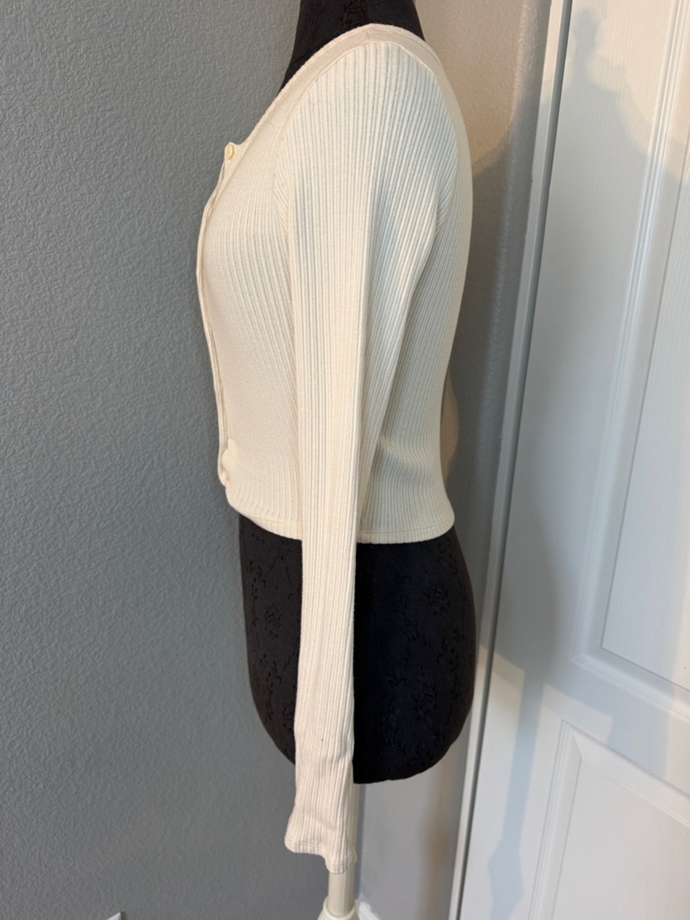 Reformation Ribbed Button-Front Knit Top — Cream - Picture 4 of 8